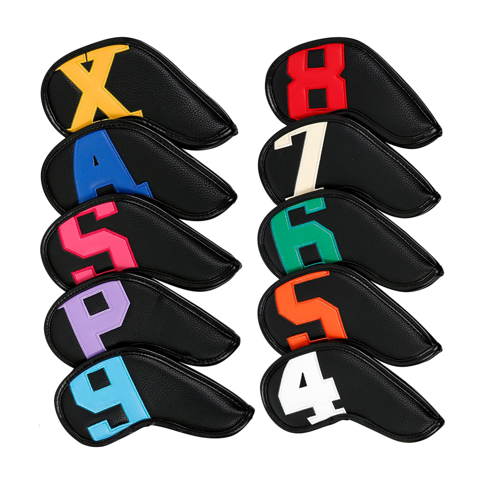 Golf Club Iron Head Covers, 10 pcs Golf Headcover Set, Waterproof Thick PU Leather Golf Iron Head Covers Set Fit All Brands Irons, Scratch Resistant