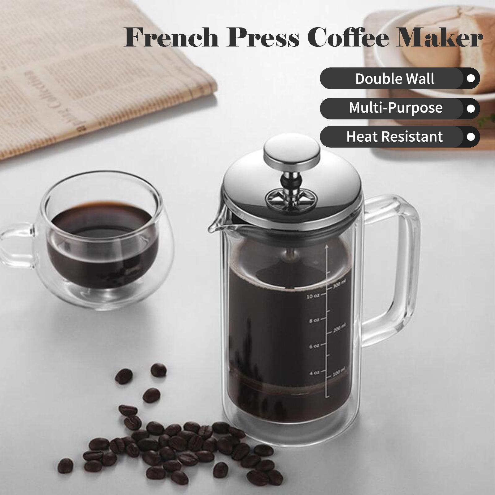 20oz Double Walled French Coffee Maker Heat Resistant Borosilicate Glass Coffee Pot with Stainless Steel Filter