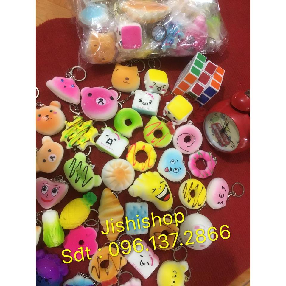 Combo 50 squishy bé mềm đẹp kèm móc khóa