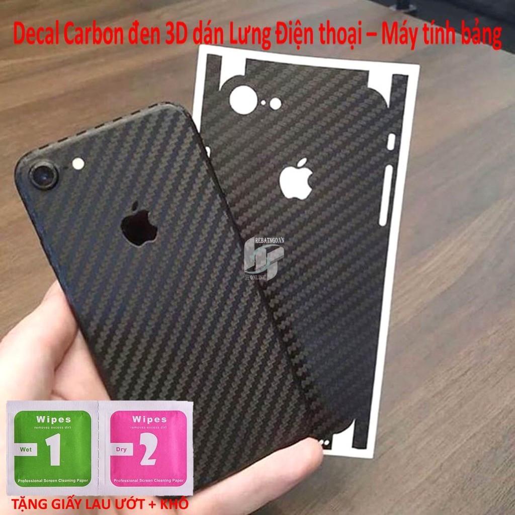 Miếng Dán Skin Carbon đen 3D dành cho iphone 6 / 6s / 6s plus / 7 / 7plus / 8 / 8plus/ X / Xs / Xs Max