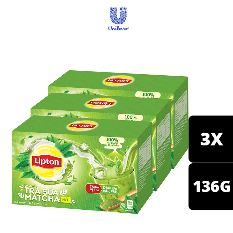 Combo 3 Hộp 8 Gói (17g/gói)Trà Sữa Lipton Matcha