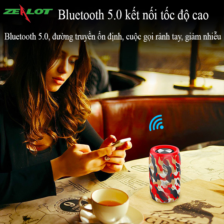 Loa bluetooth Zealot hàng chính hãng với phiên bản bluetooth, 5.0 màng loa kép cho âm thanh 3D sống động cực hay, kết nối ổn định