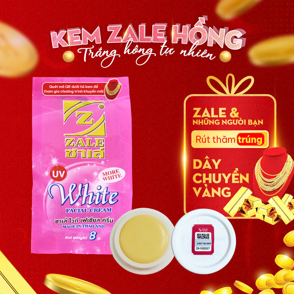 KEM DƯỠNG TRẮNG DA ZALE HỒNG 8G - NHẬP KHẨU - THÙNG 12 HÔP 288 HỦ