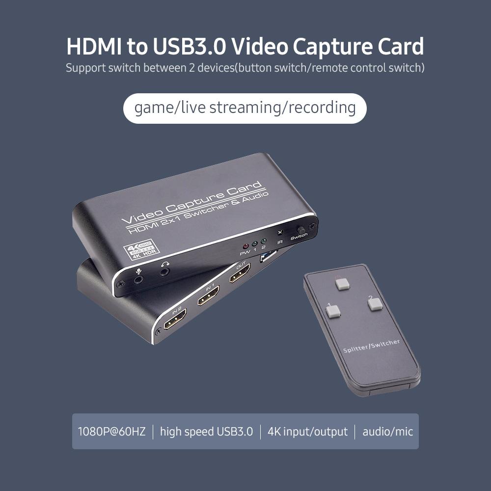 NK-X6 HDMI to USB3.0 Video Capture Card 4K 1080P HDMI 2-in-1 Switcher&Audio Compatible with PS4/XBOX/Recording/Live