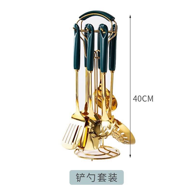 Bộ muôi thìa nấu ăn men ngọc lục bảo kèm giá treo