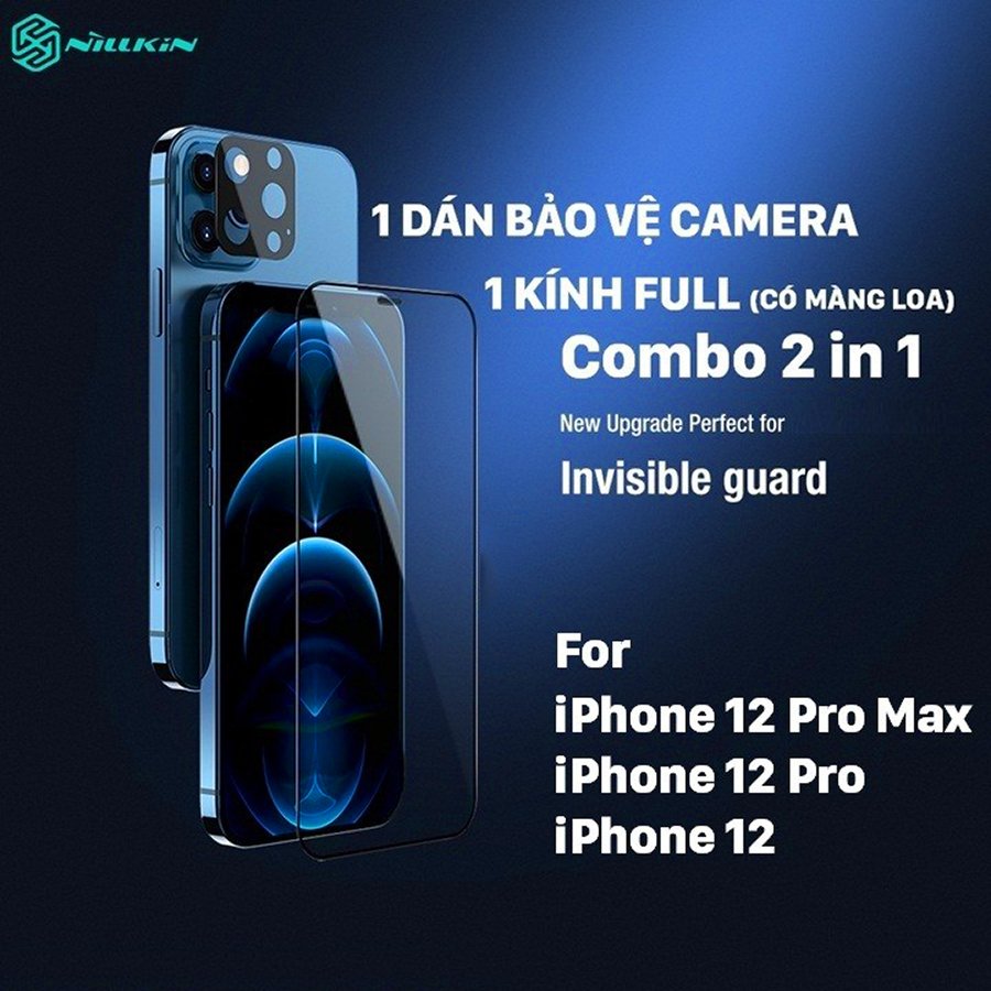 Combo kính cường lực thương hiệu Nillkin và kính camera HD 2in1 cho Iphone 12/12 Pro (6.1) - 12 Pro Max (6.7) - Hàng Chính Hãng