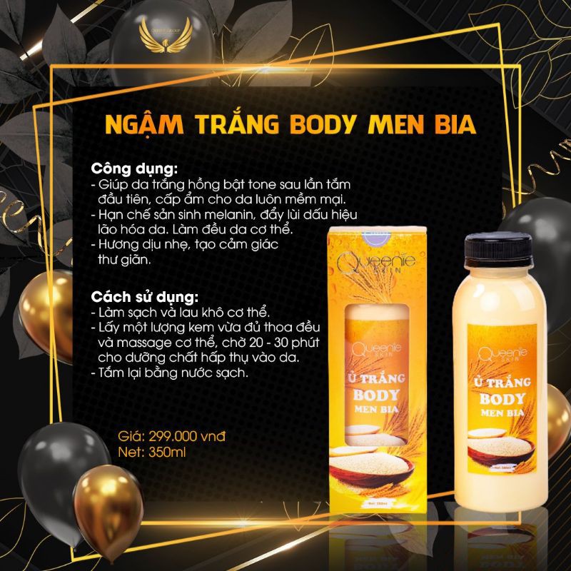 Ủ Trắng Body Men Bia Queenie Skin - Trắng Bật Tông Da Sau Lần Đầu Sử Dụng - 350 ML - Hàng Chính Hãng