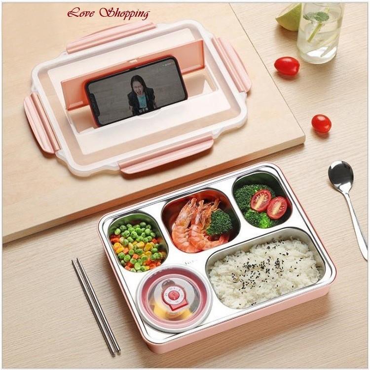 Hộp Cơm 5 Ngăn Ruột Bằng Inox 304, Hộp Cơm Gấu Trúc Thiết Kế Nhỏ Gọn Thích Hợp Cho Dân Văn Phòng