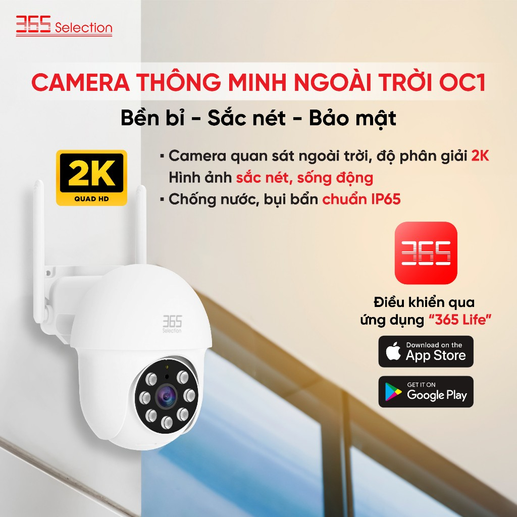 Camera ngoài trời Tuya 365 Selection OC1 - Độ phân giải 2K 3MP, Quay quét, Chống nước - Hàng chính hãng