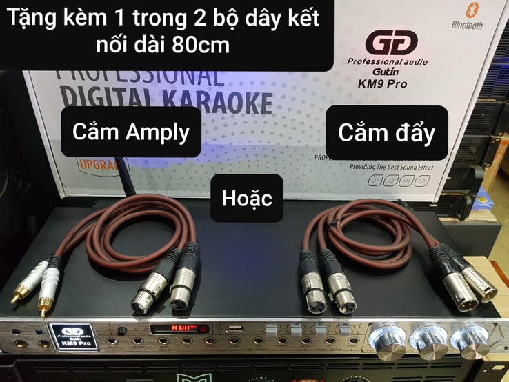 Vang cơ Gutin KM9 Pro: Chống hú, âm thanh cho ra khỏe, sáng. Chức năng Bluetooth, USB... Tặng kèm bộ dây kết nối canon