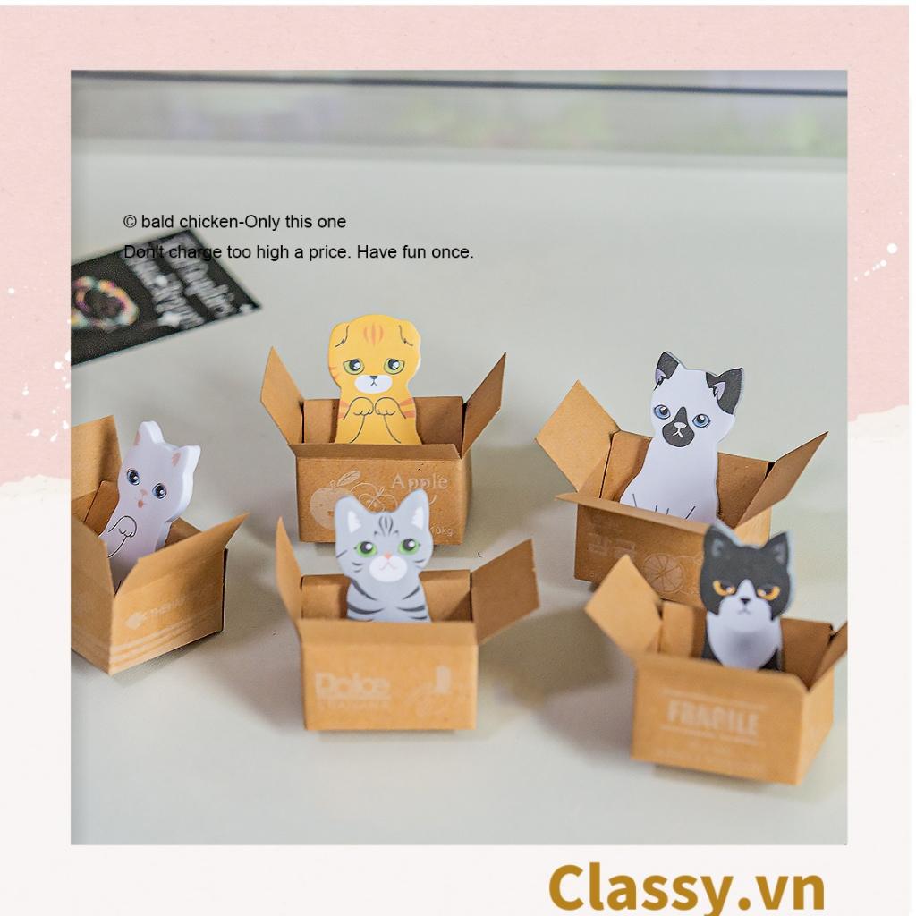 Giấy ghi chú Classy hình con mèo đáng yêu ngồi trong thùng carton phiên bản hàn quốc PK1196