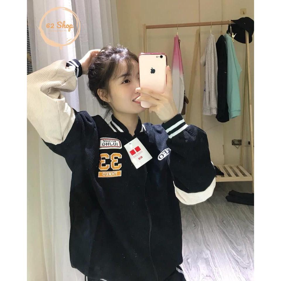 Áo Varsity Jacket Nhung Thêu 33 - Chất NHUNG TĂM dày dặn - Form to cả nam và nữ mặc đều đẹp - Túi 2 bên như mẫu