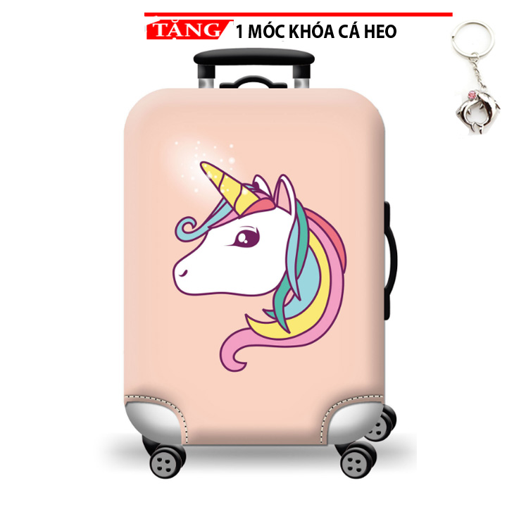 Trùm vali áo vali size S-M chống nước in hình 3D thun giãn 4 chiều cao cấp HYTR33 Tặng móc khóa cá heo