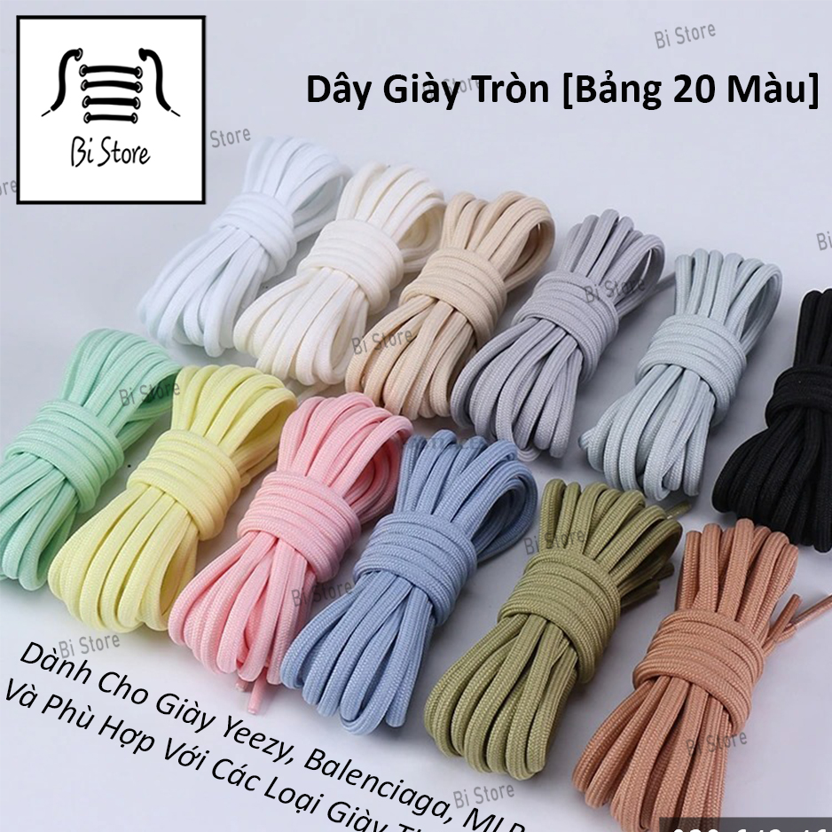 [Bán theo cặp] Dây giày tròn Yeezy, Balenciaga, MLB,... phù hợp với các loại giày thể thao [Bảng 20 màu