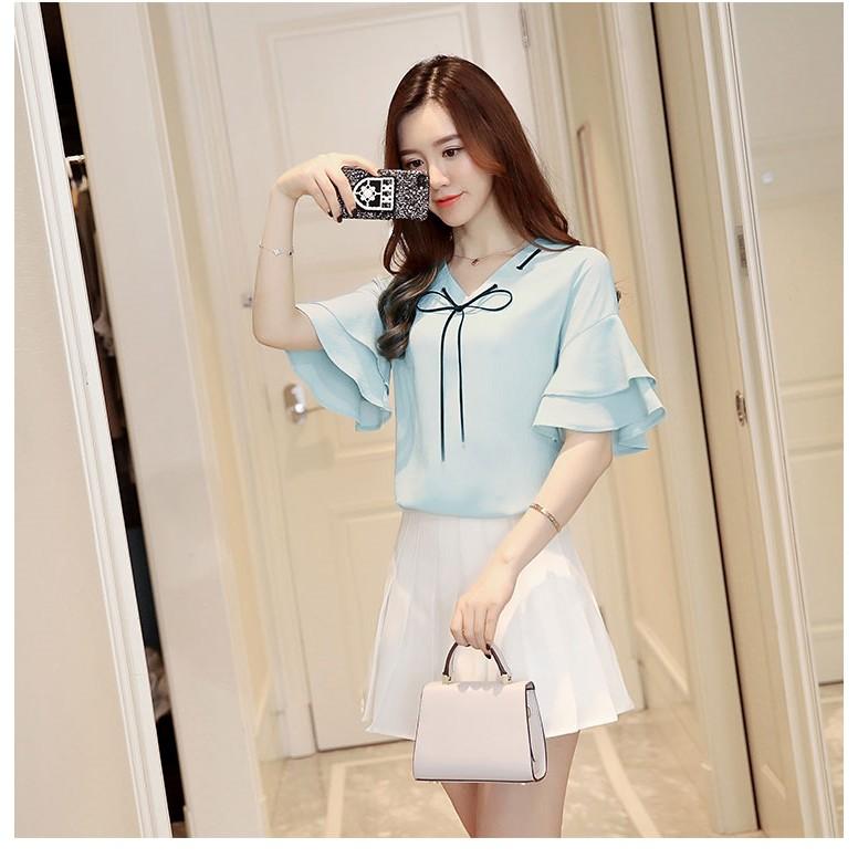 ÁO KIỂU TAY LOE PHỐI NƠ CỔ