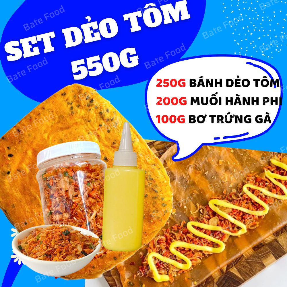 Set Bánh Tráng Phơi Sương Dẻo Tôm 550g, Ăn Kèm Muối Tép Hành Phi, Bơ Trứng Gà