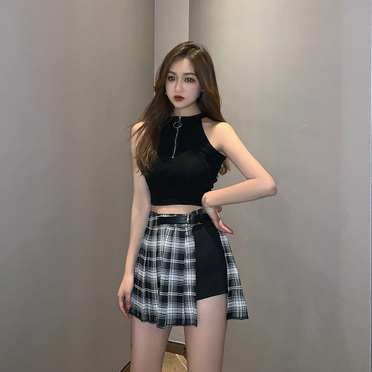 Chân váy xếp li xẻ phối quần 3 cúc kèm belt phong cách Blackpink lisa thời trang hàn quốc