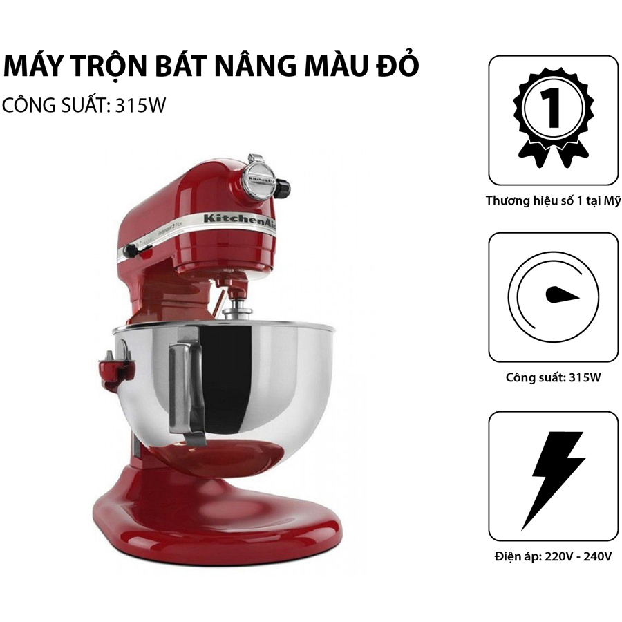 Máy Trộn Bát Nâng Heavy Duty KitchenAid 5KPM5EER (4.8L) - Đỏ - Hàng Chính Hãng