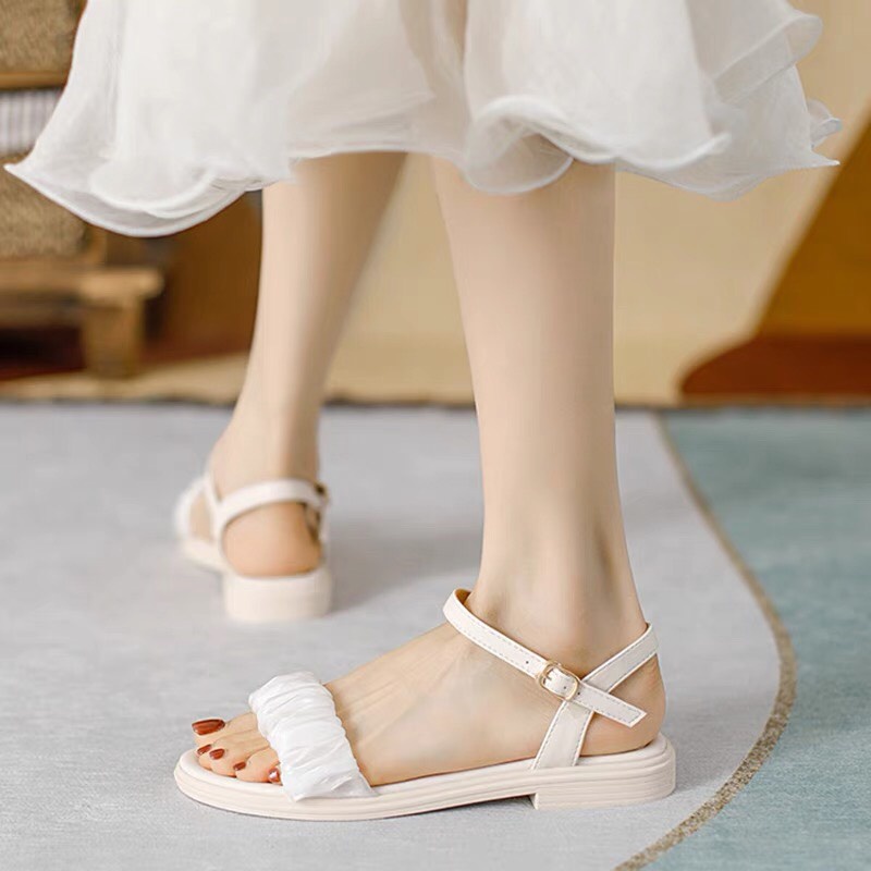 Giày Nữ Sandal Mã KDS63 Cao 2P Phối Nhún Xinh Xắn