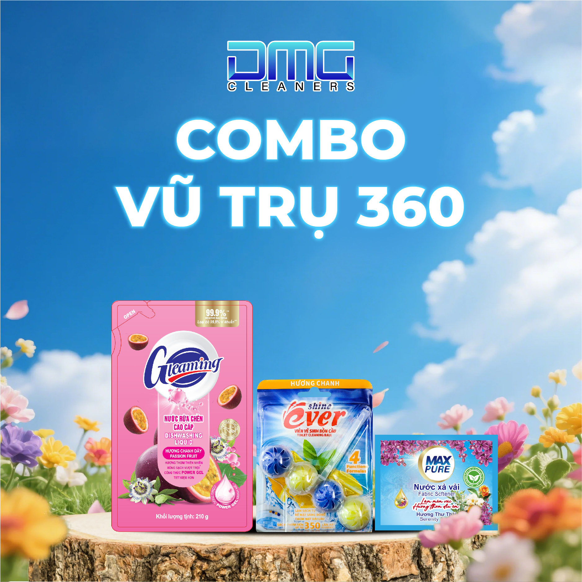 Combo vũ trụ 360: 1 Dây Xả Nước Hương Coco + 1 Túi Nước Rửa Bát 200ml Hương Chanh Đào + 1Vỉ Viên Treo Bồn Cầu Hương Lavender