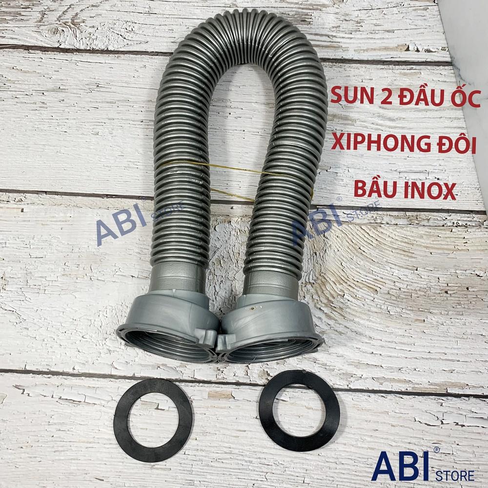 Ống thoát nước bộ xi phông chậu rửa bát 2 hố bầu inox