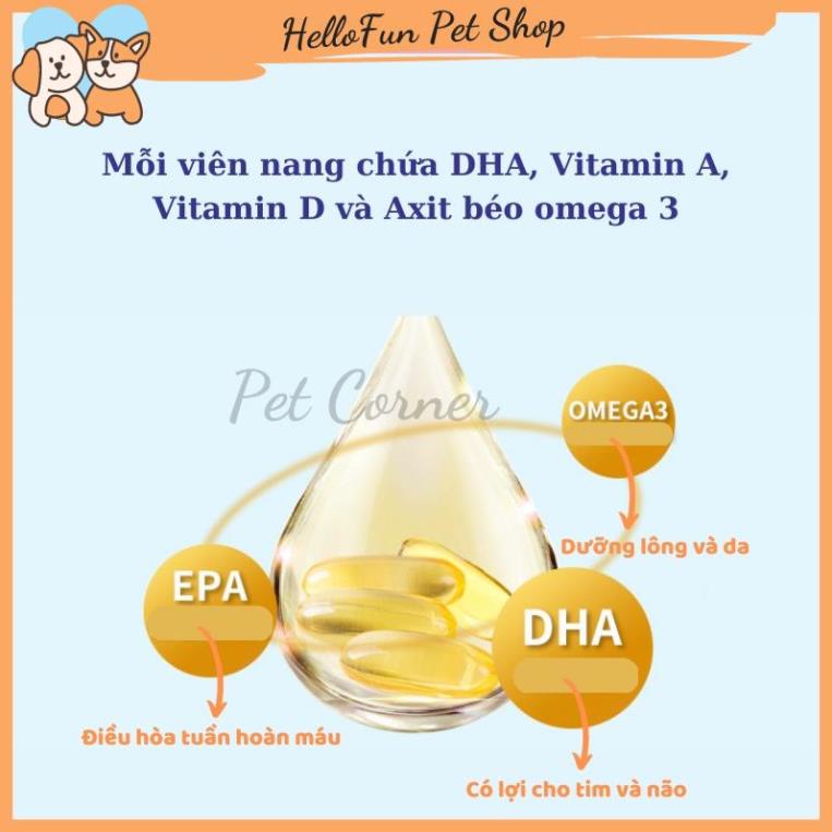 Viên dầu cá cho chó mèo Pet Fish Oil, bổ sung Omega 3, tăng sức đề kháng và dưỡng lông