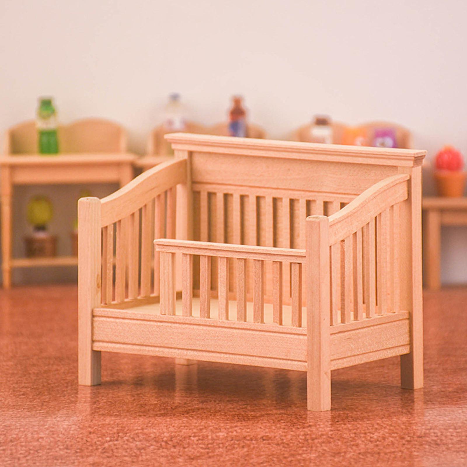 1:12 Scale Wooden Doll House Baby Bed, Mini Furniture, Handcrafted Unpainted for Micro Landscape