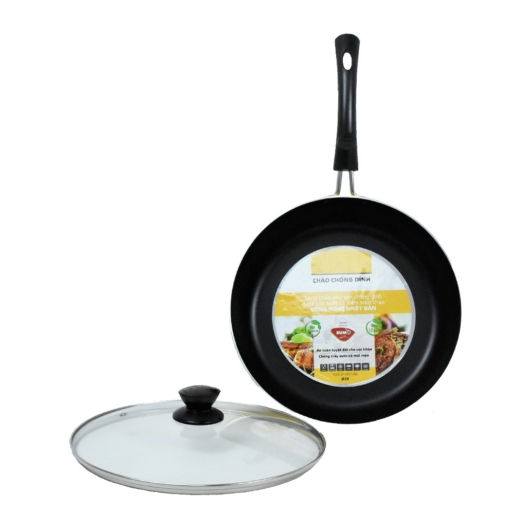 Chảo chống dính sâu lòng bếp từ dùng cho mọi loại bếp vung kính cường lực 26-28cm công nghệ Nhật Bản