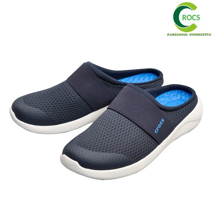 Giày lười vải lưới chống hôi chân -Croslite-Literide-Mesh mule cho nam màu xanh Navy