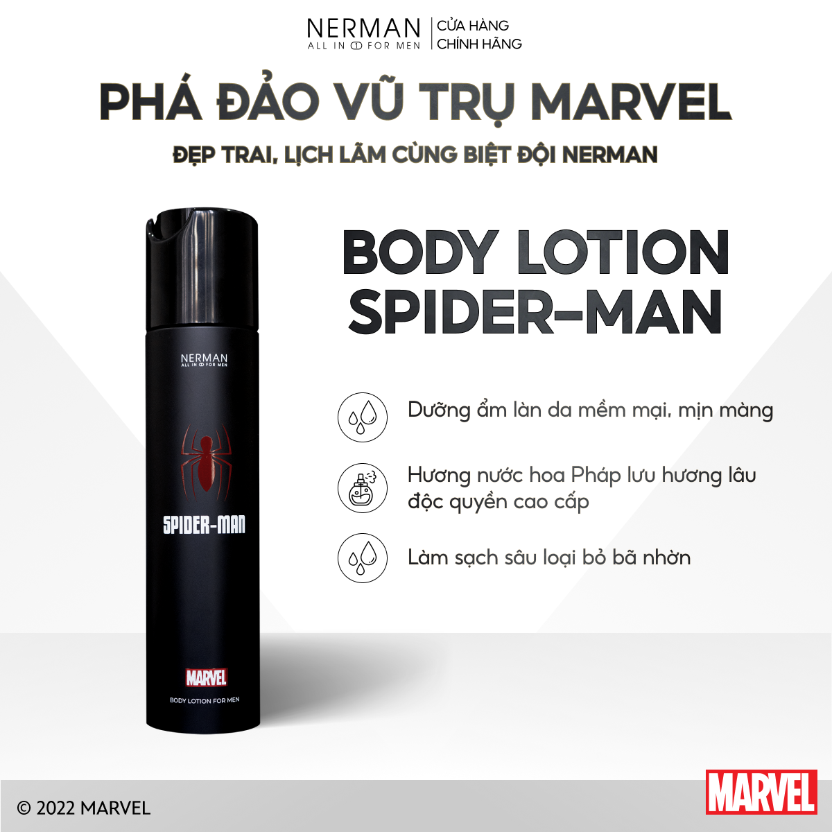 Body lotion Spider Man Marvel Collection Nerman dưỡng thể, dưỡng ẩm cho nam hương nước hoa 180g