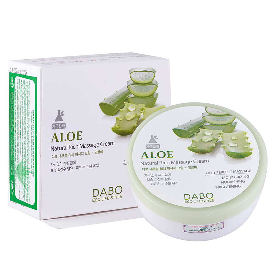 Kem massage mặt và toàn thân làm trắng và tái tạo da Dabo Aloe Natural Cream Hàn Quốc 200ml + Móc khoá