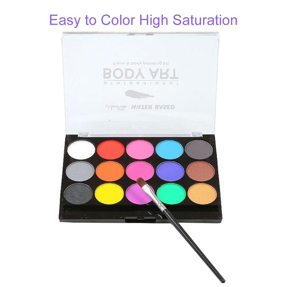 Bộ dụng cụ vẽ mặt 15 màu sắc chuyên nghiệp Sơn phát sáng không độc hại với 2 cọ vẽ cho trang phục Halloween