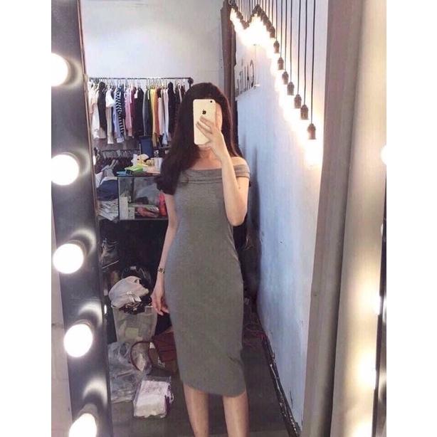 F241 Đầm ôm body bẹt vai dáng dài