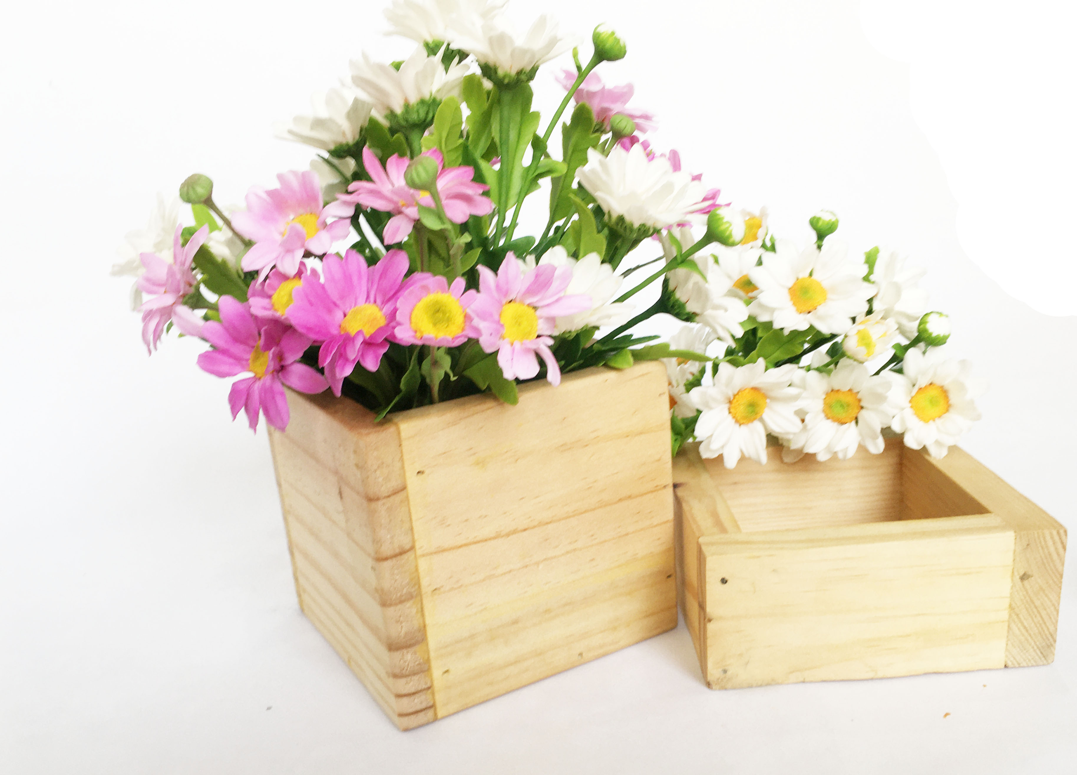 Chậu gỗ thông vuông 10x10x10cm đa năng - cắm hoa / hộp đựng đồ / kệ trang trí
