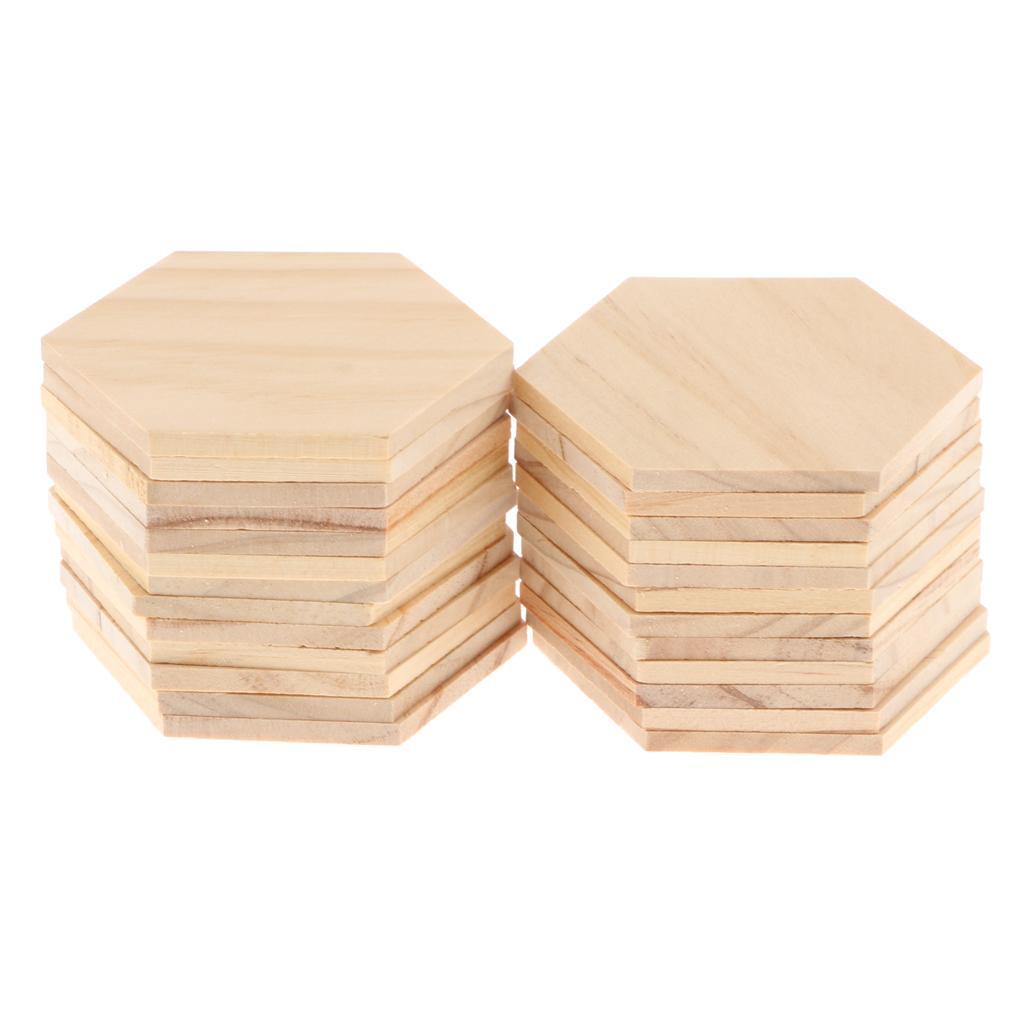 25x Blank Wood Hexagon Shapes Cut Wooden Embellishments for DIY Arts Crafts