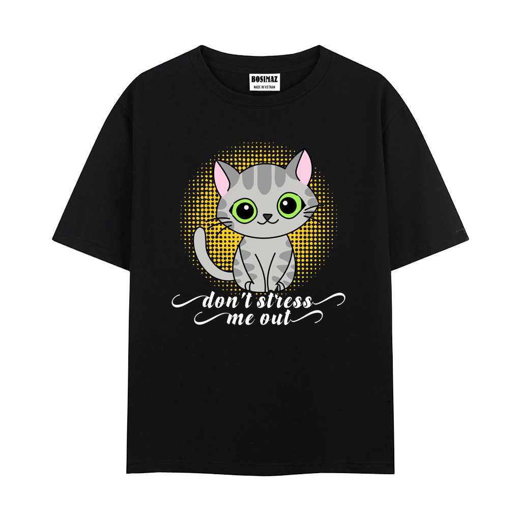 Áo thun Unisex Bosimaz TS016 cổ tròn tay lỡ phom rộng in hình mèo, thun contton 100%, vải đẹp dày, thoáng mát không xù lông.