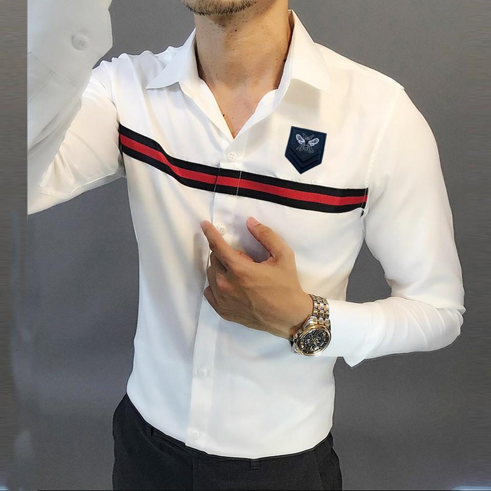 ÁO SƠ MI NAM ĐẸP PHỐI VIỀN THÊU LOGO CAO CẤP A56