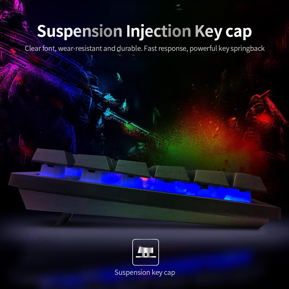 KR-6300 USB Wired Keyboard Gaming Keyboard 104 Keys Three-color Backlight Keyboard Ergonomic Gaming Keyboard Black