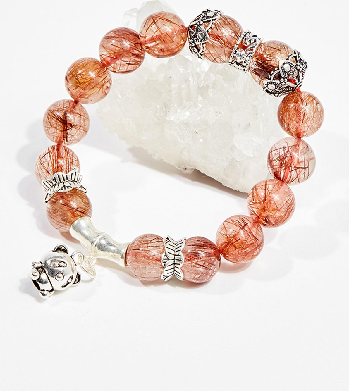 Vòng tay phong thủy đá thạch anh tóc đỏ charm mèo 10mm mệnh hỏa , thổ - Ngọc Quý Gemstones