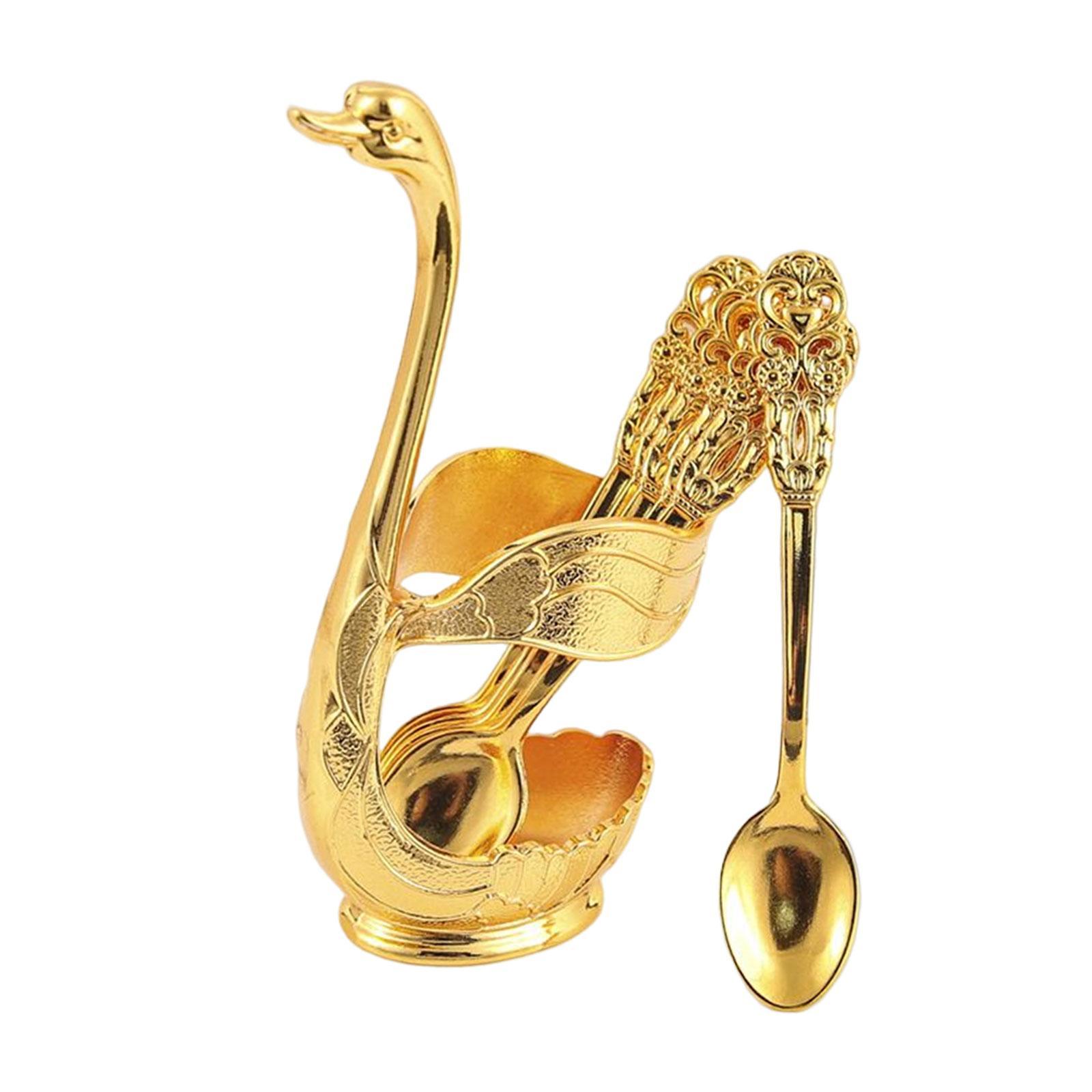 Creative Decorative Swan Base Holder Set Ice Cream Spoons Dinnerware Set for Restaurant Decor