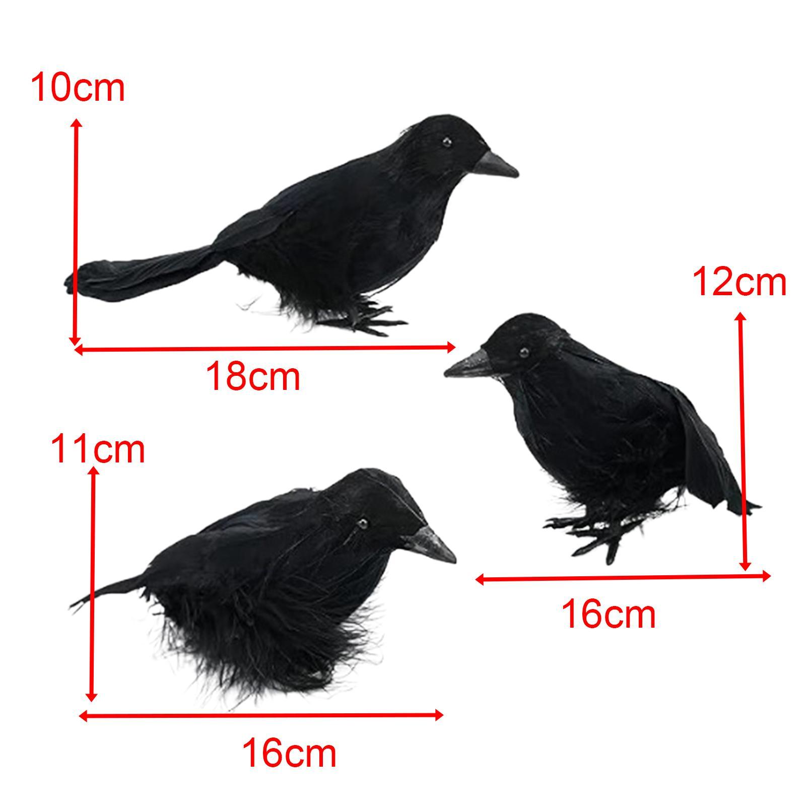 3Pcs Halloween Crows Birds Black Simulation Feather Crow for Halloween Party