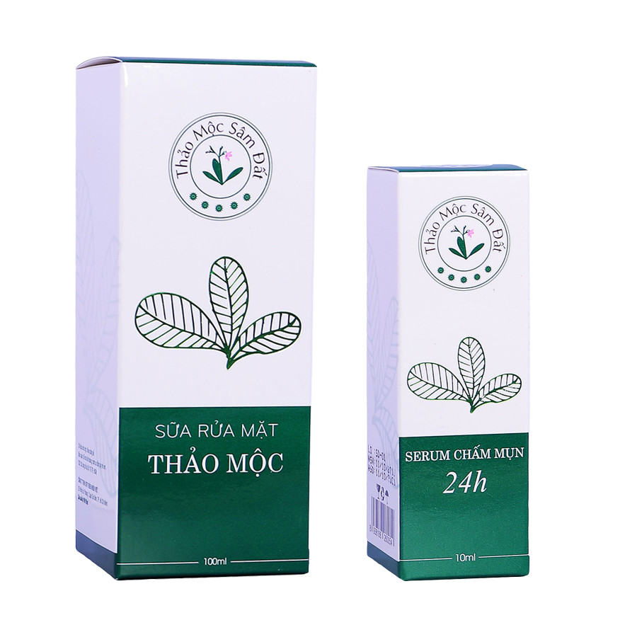 Bộ Đôi Sạch Mụn Thảo Mộc Sâm Đất (Sữa Rửa Mặt Tạo Bọt Oxy 100ml - Serum Chấm Mụn 24h 10ml)