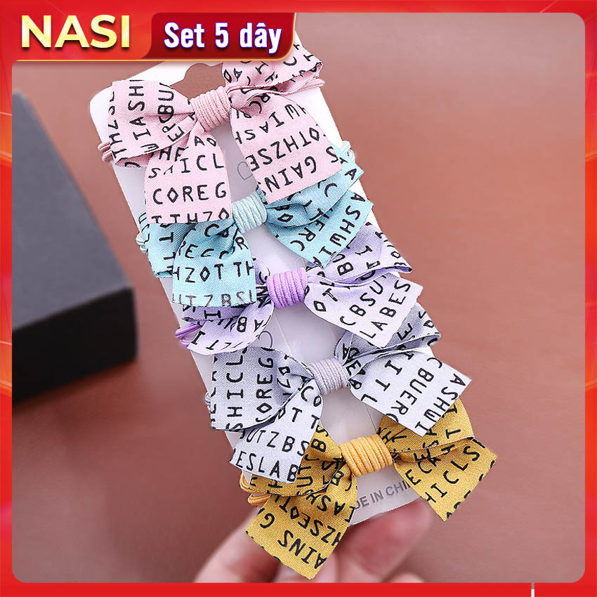 Dây buộc tóc nữ thắt nơ in chữ [Set 5 dây] NASI dễ thương phong cách hàn quốc thun cột tóc nữ co giãn tốt phụ kiện tóc