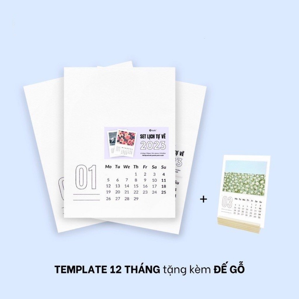 Set lịch tự vẽ tặng kèm đế gỗ giấy dày 300gsm - giấy vẽ màu nước, gouache, poster, acrylic, phấn dầu, marker