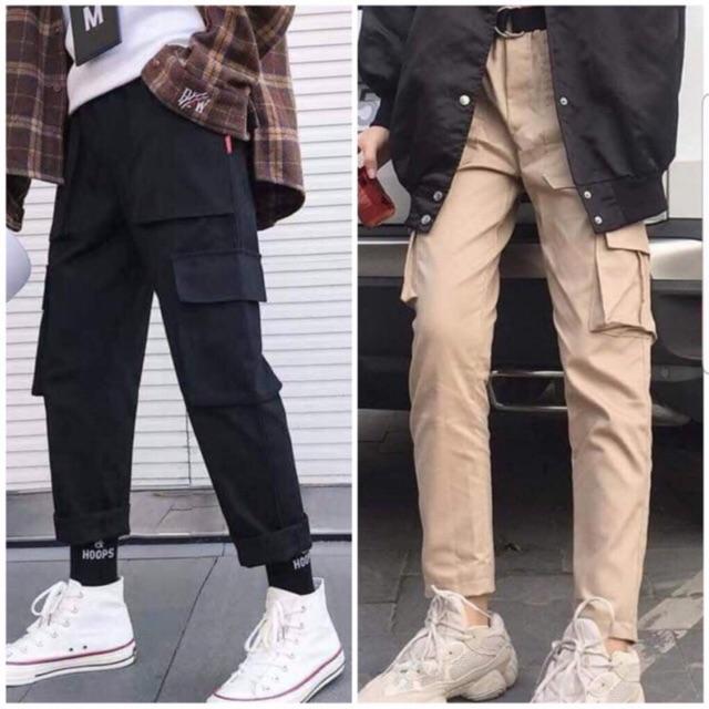 Quần kaki túi hộp ĐEN/BE ️/Nam nữ UNISEX ️ Quần form baggy ống suông Jaystoree