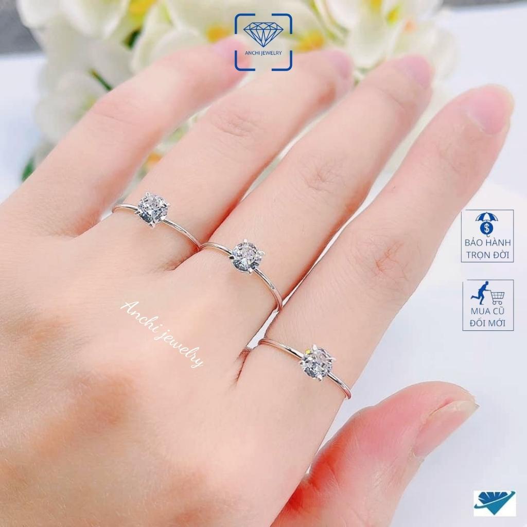 Nhẫn bạc đá nhỏ nhô cao màu trắng giá rẻ, nhẫn nữ mạ vàng, Anchi jewelry