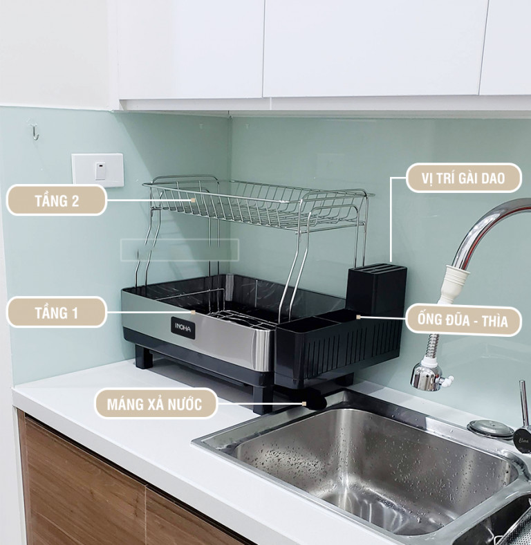 Kệ để bát chén inox 304 2 tầng cao cấp