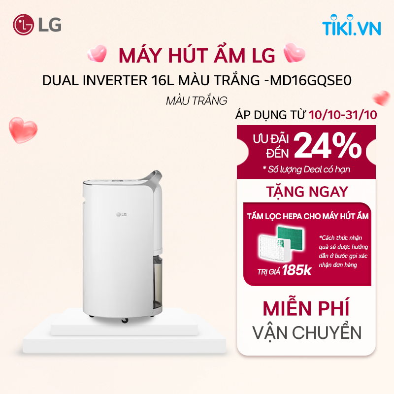 [Chỉ giao Miền Bắc/Nam] Máy hút ẩm LG Dual Inverter 16L màu trắng - MD16GQSE0 - Hàng chính hãng