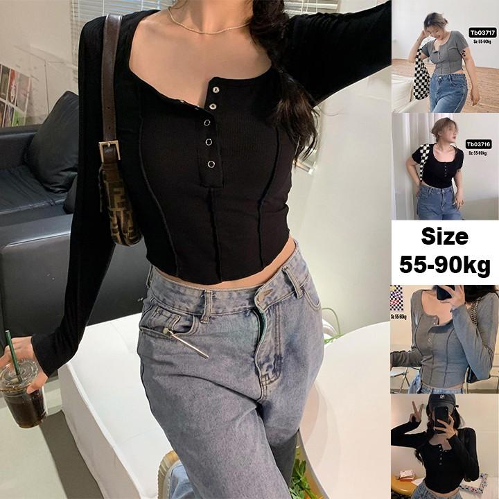 Áo croptop nữ tay dài bigsize 55-90kg kimfashion, croptop bigsize vạc bầu co giãn phong cách Hàn Quốc