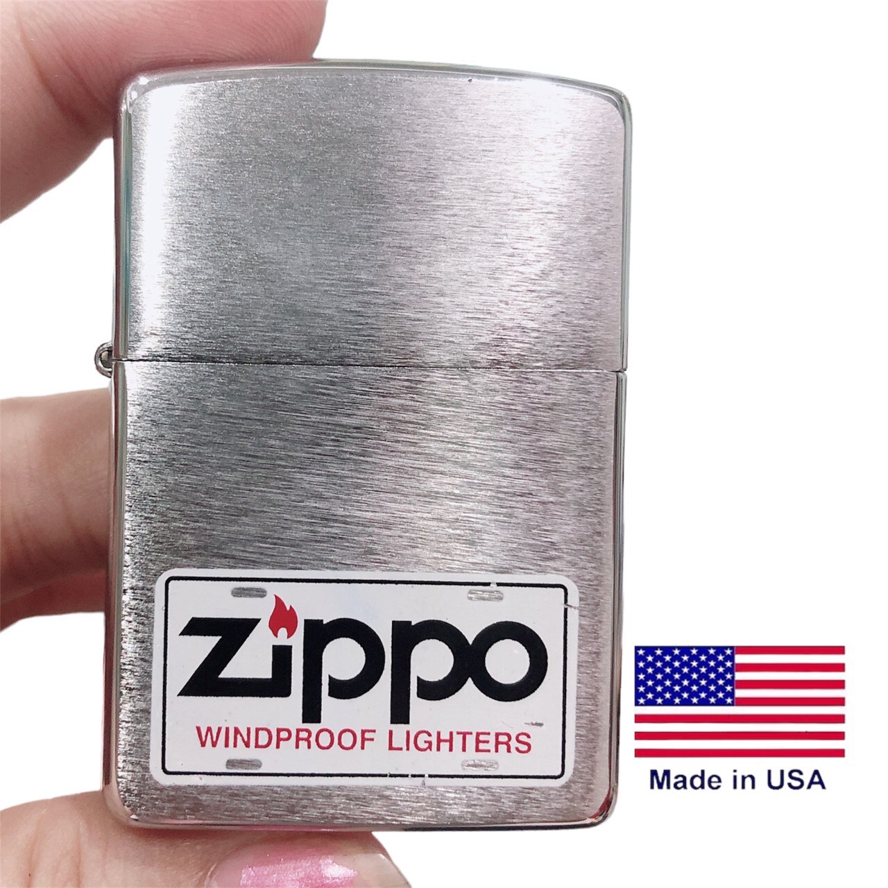 Bật lửa Ziippo Mỹ chrome xước, mộc ngược, Khắc ăn mòn ZIIPPO WINDPOOF LIGHTERS, sản xuất 1995